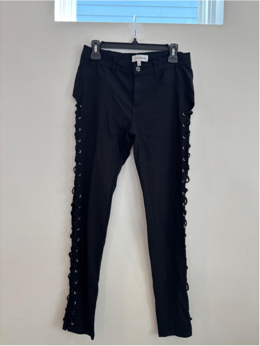Rolling Bridge Black Full Side Lace Up Leg Skinny Pants Goth Punk Women XL #S01
